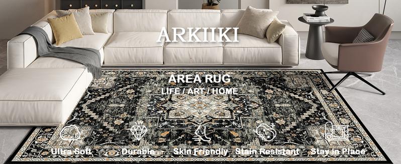 8x10 Washable Area Faux Cashmere Rug for Living Room, Non-Slip Soft Boho Vintage Medallion Carpet, Low Pile Distressed Rugs for Bedroom, Dining Room, Home Offi