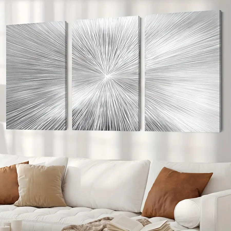 2D canvas, 3 pieces with frame - Silver Noble Theme Canvas Wall Art Framed Painting on Sale, suitable for Easter, Mother's Day, Maldives, St. Patrick's Day, for him/her, luxury interior decoration, bedroom, living room, bathroom, home office aesthetic dec