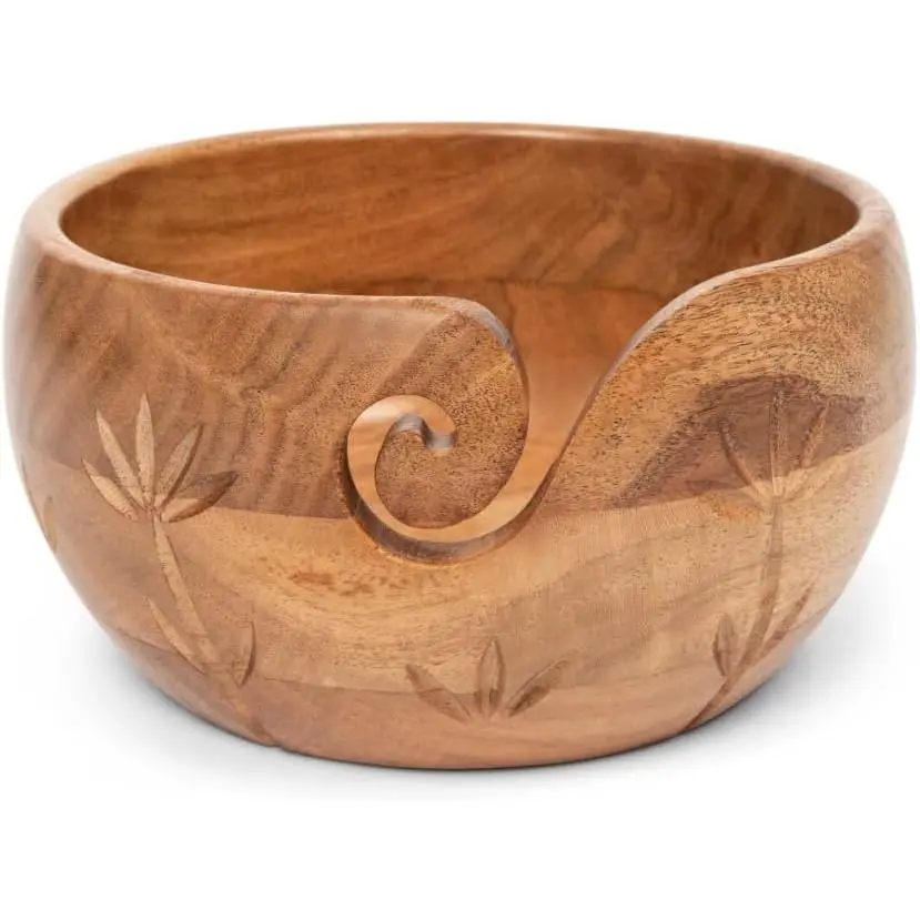 Acacia  Yarn Bowl with Holes, Knitting and Crochet Supplies for Relaxation and