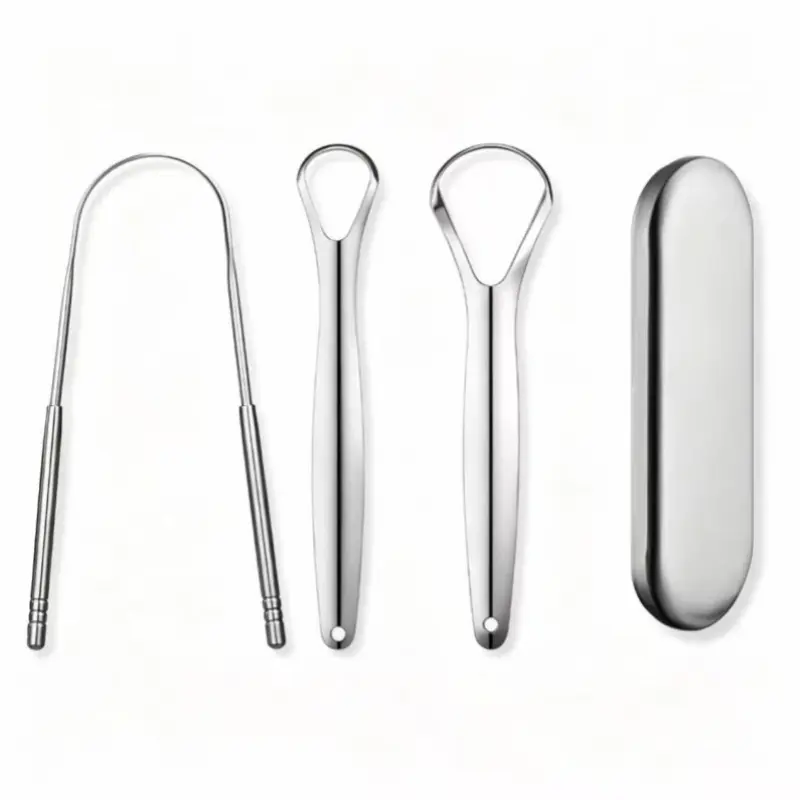 Stainless Steel Tongue Cleaner Set, U-Shaped Tongue Brush, Fresh Breath, Adult Oral Care Tools, 3 Pieces Per Box