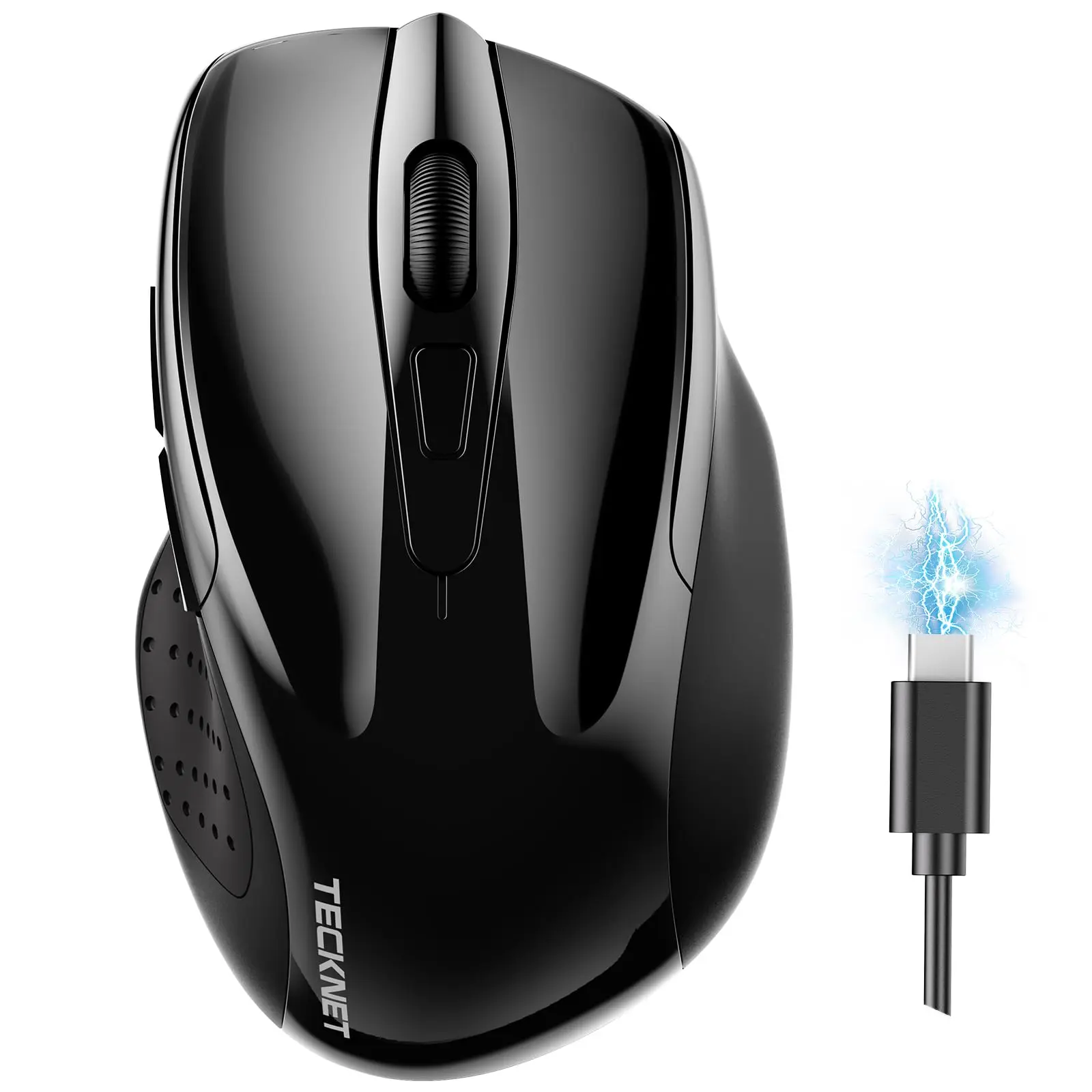 TECKNET Wireless Mouse (BT5.0/3.0 & 2.4G) Rechargeable 4800 DPI Silent USB A & Bluetooth Mouse 6 Buttons, Wide Compatibility