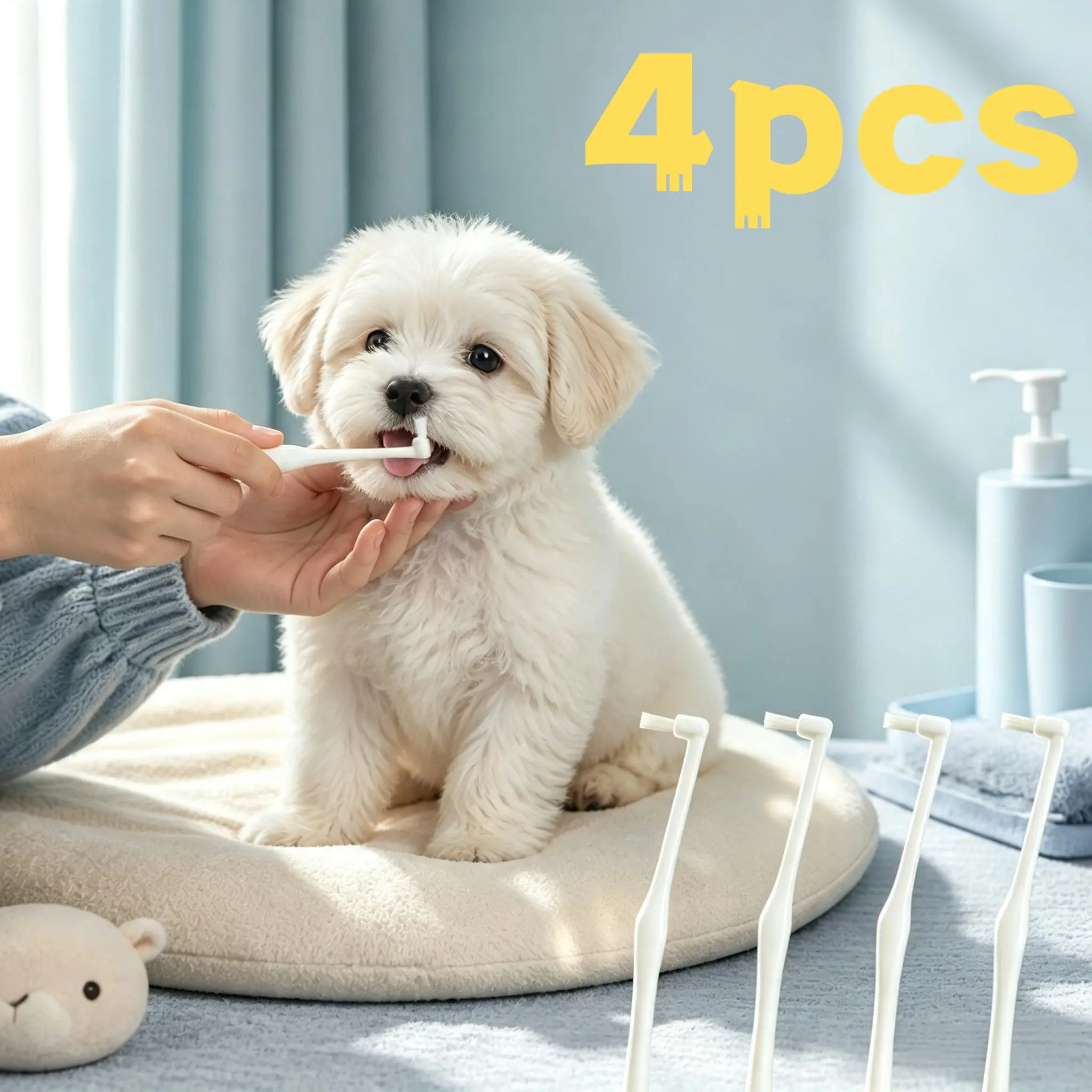 Small Dog Toothbrush Set, Single Head Pet Dental Care Kit, 360° Massage Brush for Puppies and Cats, Efficient Cleaning