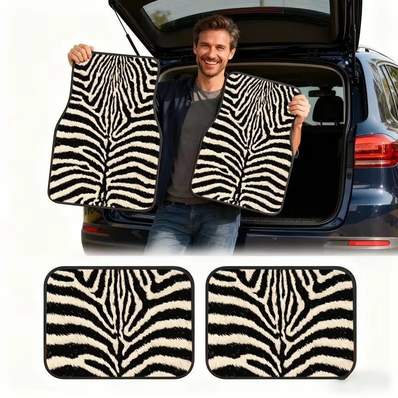 4-Piece Zebra Print Car Floor Mats, Non-Sponge Rubber, Anti-Slip Durable, Suv Interior, All-Season Full Coverage, Fine Texture Carpet, floor mats for car