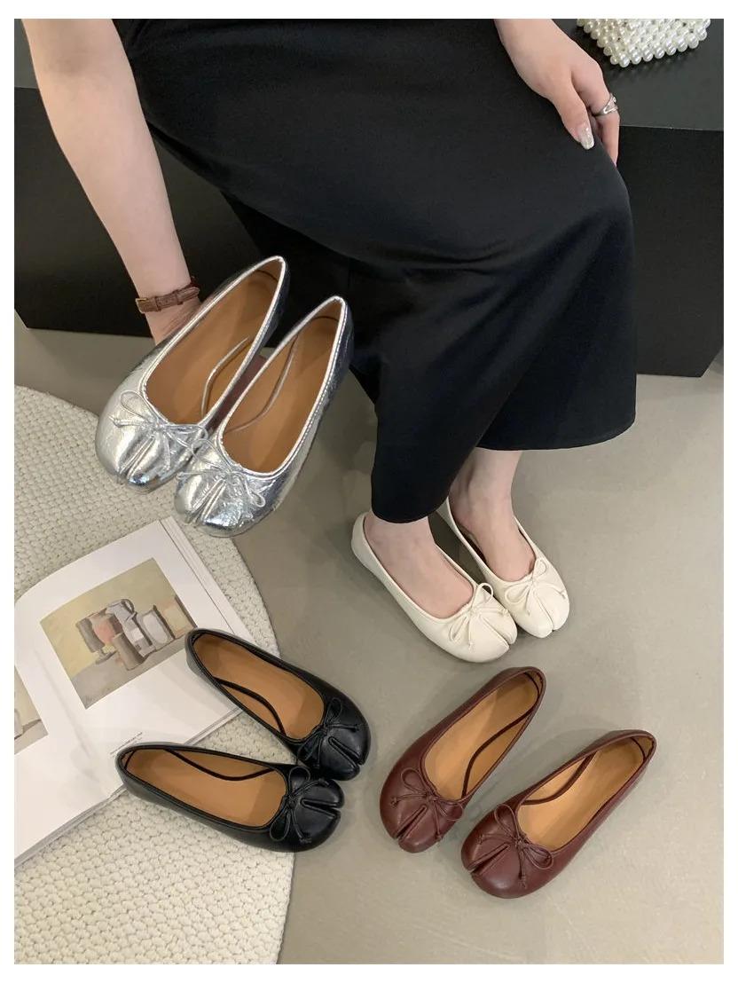 New Women Flats Soft Ballet Shoes Slip On Loafers Soft Moccasins Tabi Ninja Casual Shoes Mujer Ladies Shoes Bow Knot Mujer