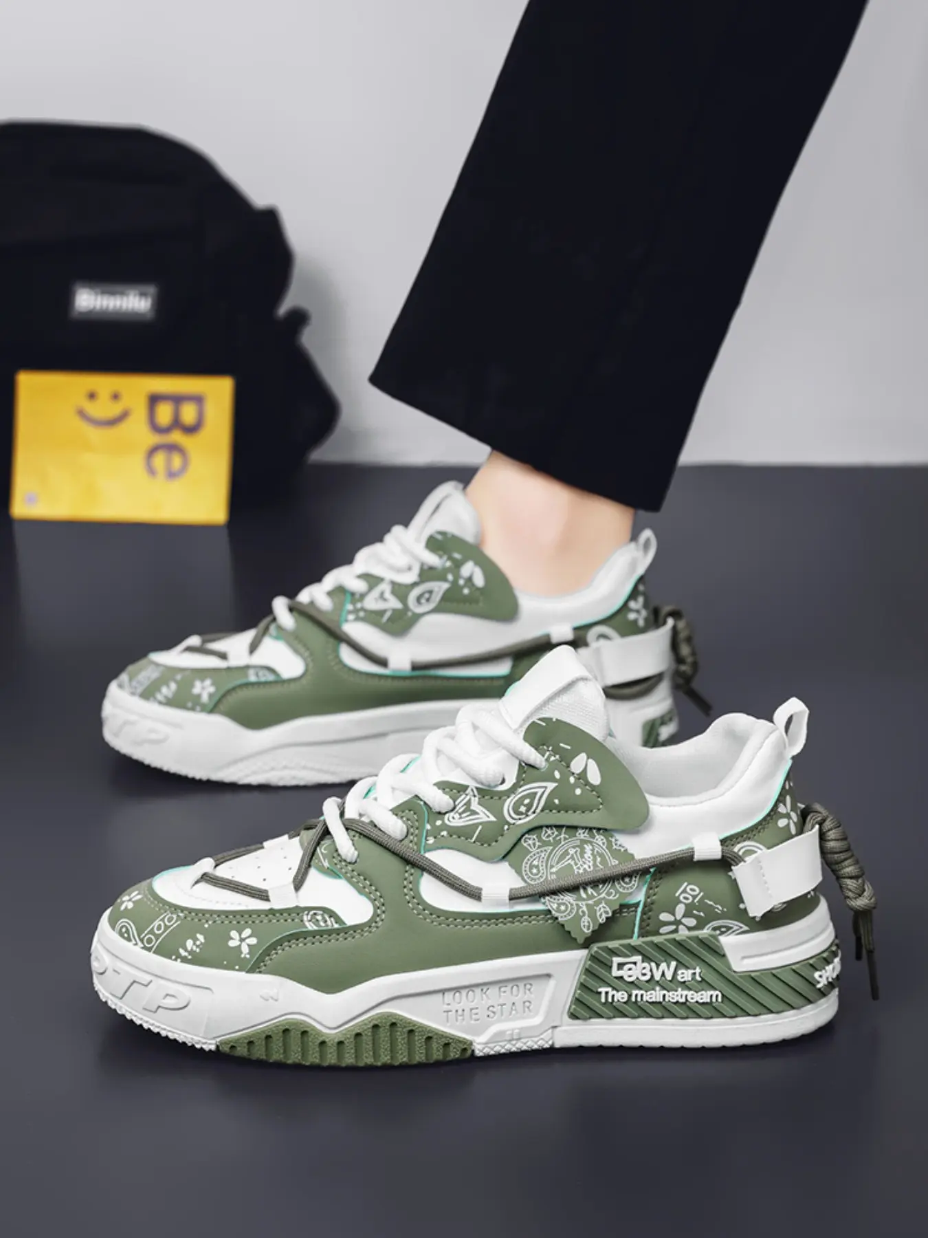 2026 New Retro Printed Platform Skate Shoes for Men & Teenagers, Double Drawstring Woven Satin Ribbon Decor, Color Block Patchwork, Thick Serrated Outsole, Non-Slip & Lightweight Sneakers, Ideal for Daily Commute, School, Hip Hop Street Style & Outdoor Ca