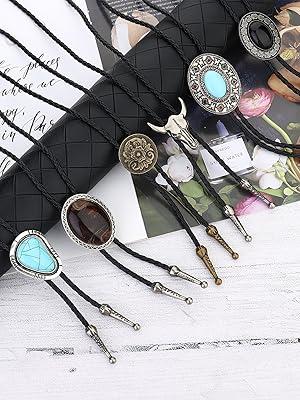 Milacolato Bolo Tie,Handmade Vintage Bolo Ties for Men Western Cowboy Leather Necktie with Natural Tiger Eye Stone Costume Accessories for Men Women 6Pcs