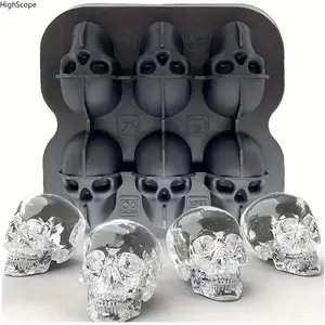 Skull Silicone Ice Molds for Spooky 3D Whiskey Cubes, BPA-Free Tray for Halloween Party Beverages, Beverage