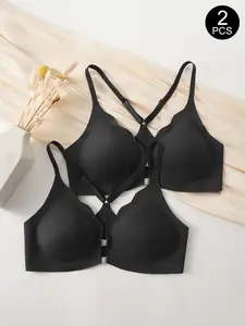 1/2 Pack Front Closure Jelly Adhesive Bra for Women, Seamless Wireless Push Up Bra, Racerback Beauty Back Design, 3/4 Support Comfort Bra, Invisible T-Shirt Bra Everyday Wear