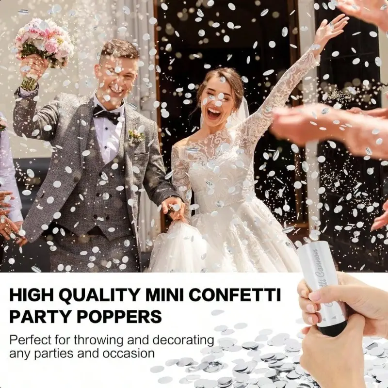 Confetti Cannon 15pcs Small Silvery Confetti  Ideal for Weddings Birthdays Graduations Showers New Year's Eve Parties Fun Party Decorations