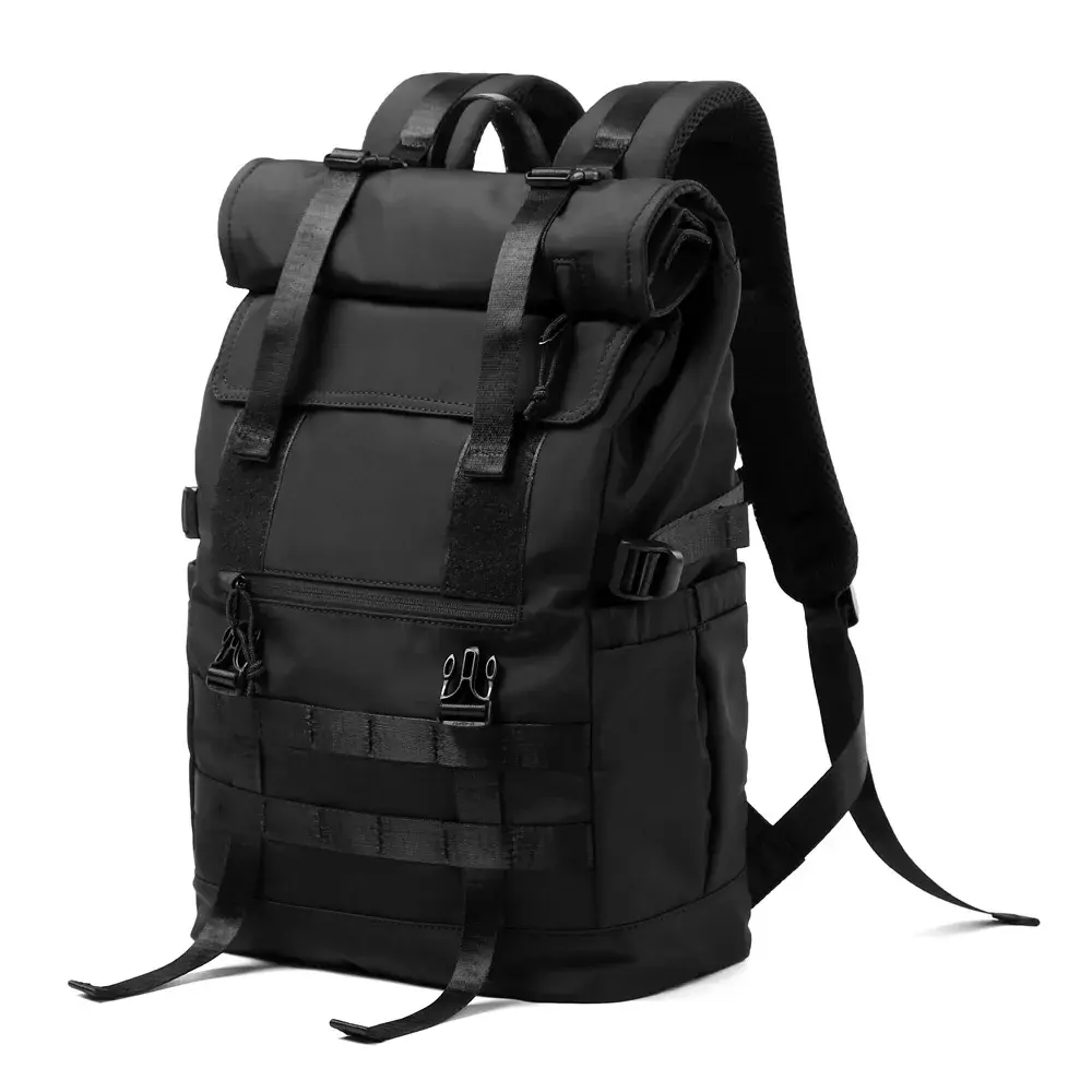 Unisex Oxford Roll Top Backpack, 40L Water-Resistant Expandable Rucksack with Velcro Closure, 17.3in Oxfords Laptop Bag for Commute, Travel