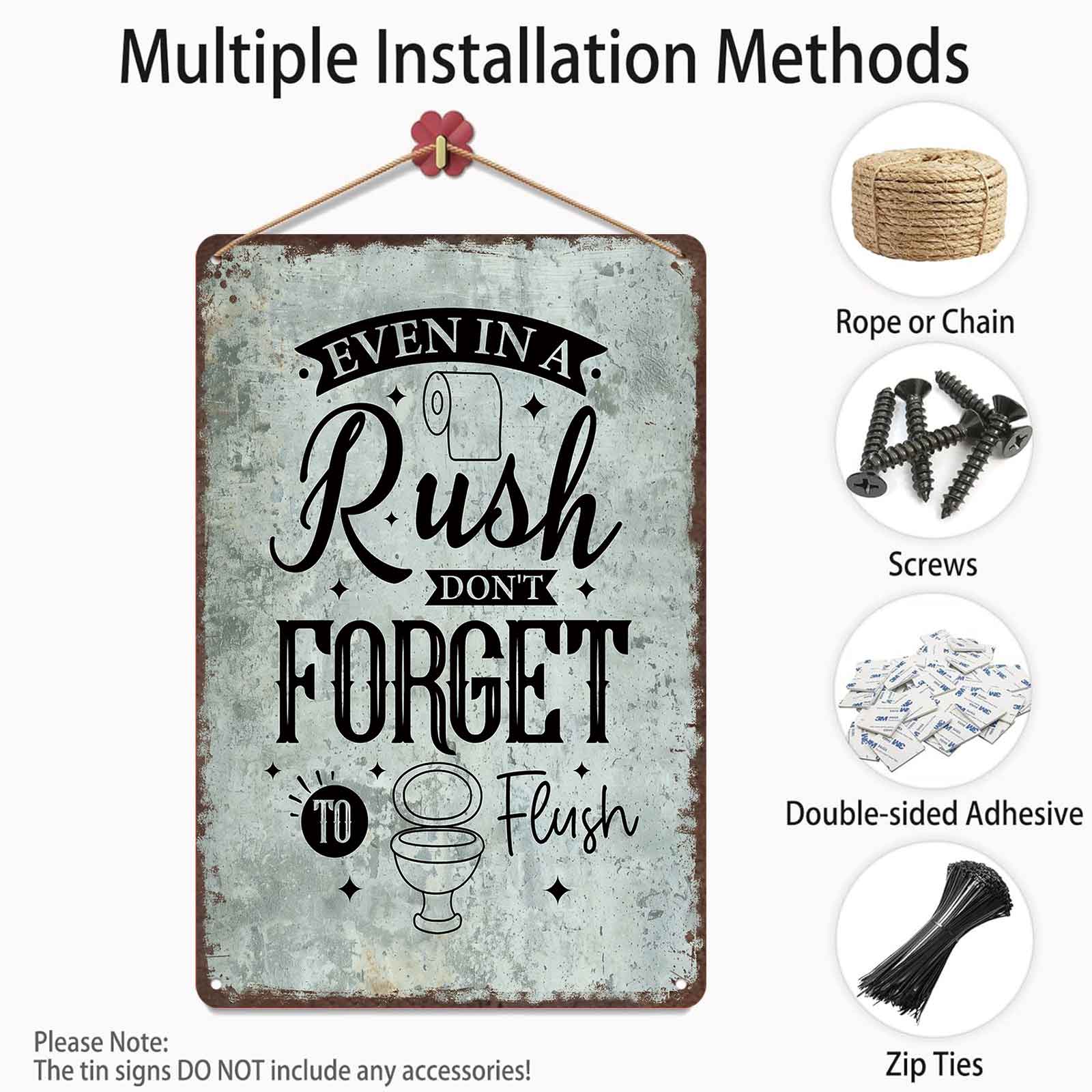 8x12 Inch Aluminum Metal Sign - "Even In A Rush Don't Forget To Flush" Vintage Bathroom Rules Decor |   Ideal for Home, Bar, Restaurant, Diner, and Public Restrooms |   Retro Rustic Tin Plaque, Easy to Mount, Timeless Bathroom Accessory