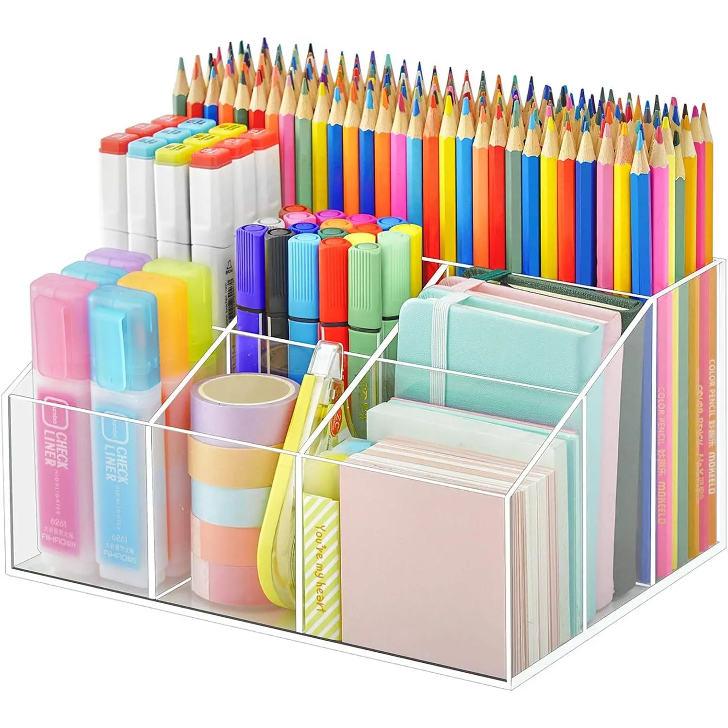 Desk Organizer, 7 Compartments Clear Pen Pencil Holder | Desktop Stationery Organizer, Office Pen Pencil Storage,  to School,  Art Supplies