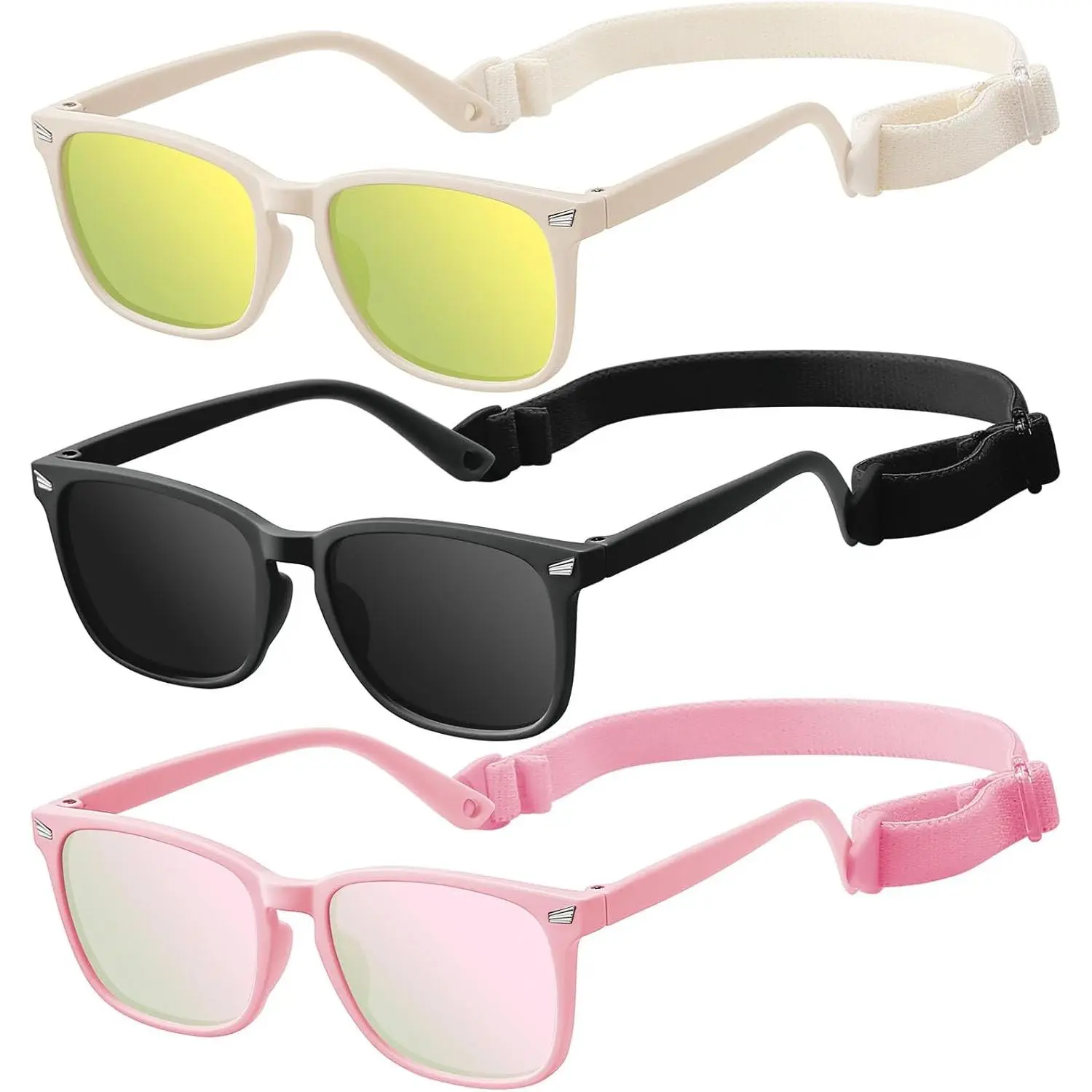 Baby Infant Toddler Sunglasses with Strap, 3 Pack Infant Sunglasses for Boys & Girls 0-24 Months, UV Protection