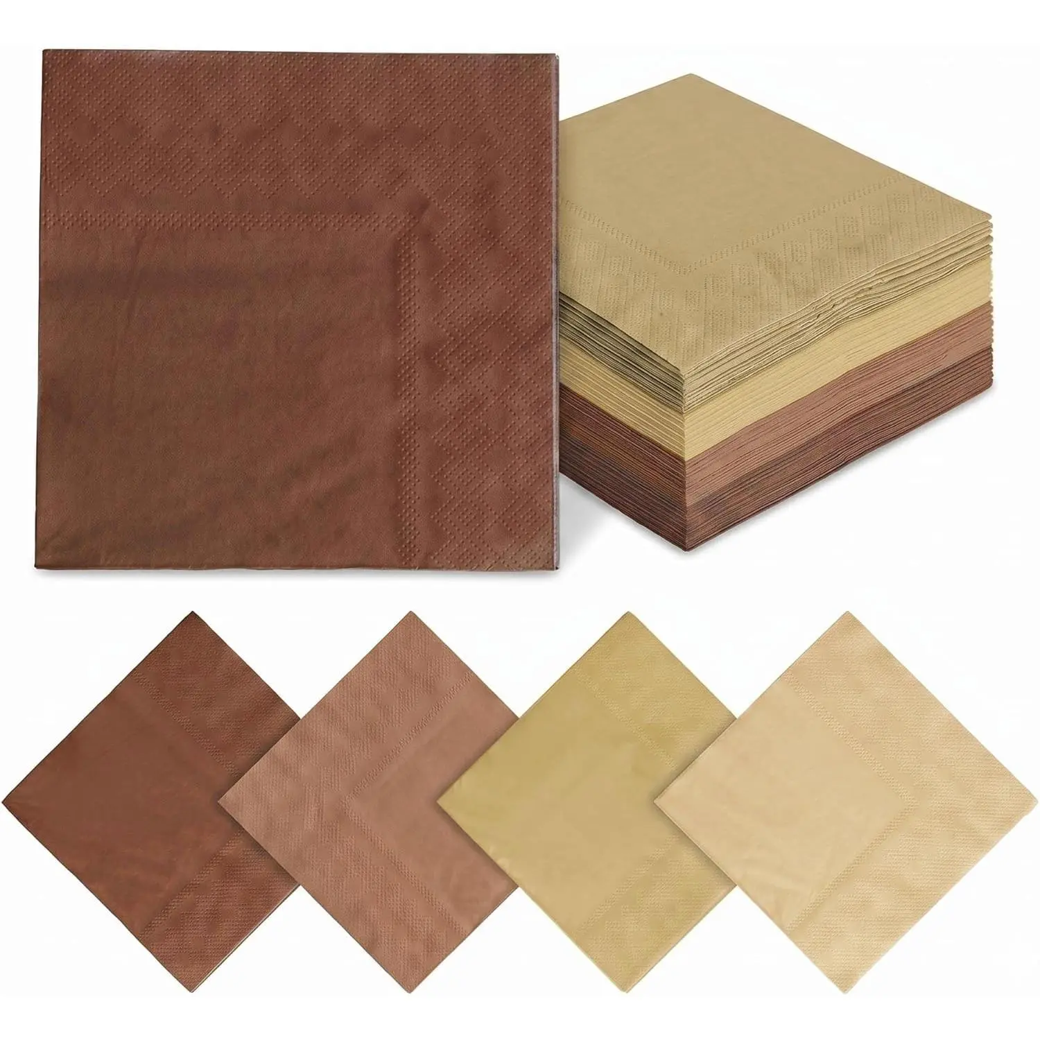 Gradient Brown Cocktail Napkins 120 Pcs 2-Ply Disposable 5x5 Inch Folded Soft Absorbent 4 Brown Tones Ideal for Coffee Bar Dessert Table Cocktail Party