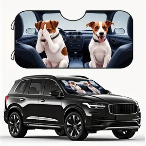 1pc Funny Dog Driving Car Graphic Windshield Sunshade with 4 Suction Cups, Foldable Car Shade for Sun & Glare Protection, Humorous Roadside Stop Accessory for Drivers, Dog Car Accessories, Sun Protection, Playful Design,Sunshade Cover,Foldable Design