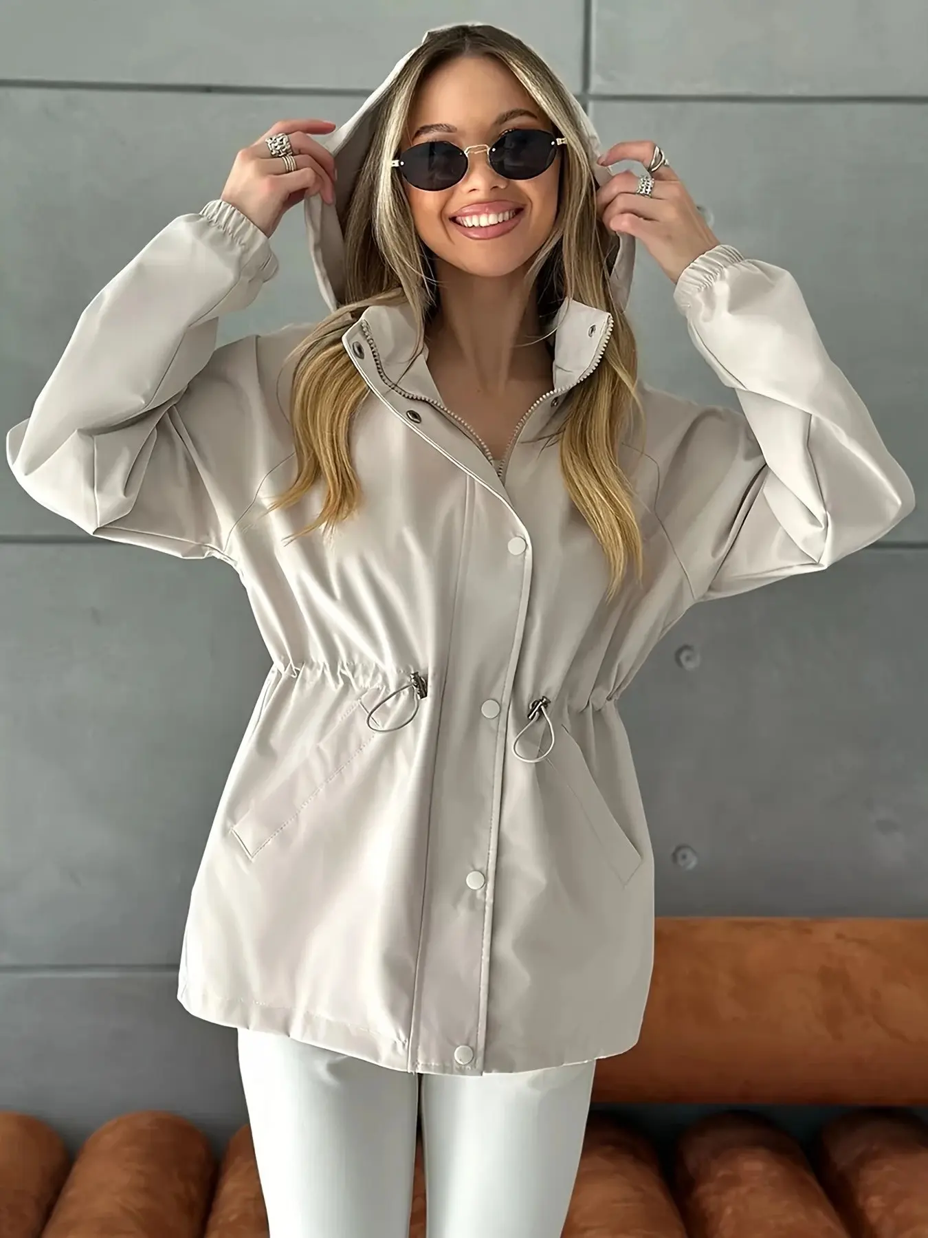 Women's Waterproof & Windproof Zip-Up Hooded Jacket, Casual Style Rain Jacket for Hiking & Outdoor Activities, Fall & Winter Wear