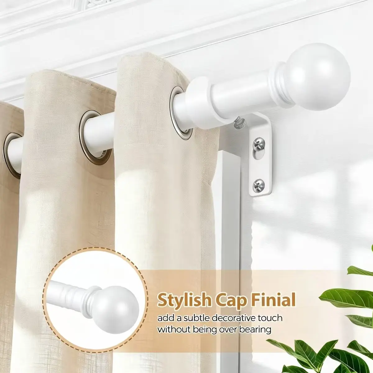 Curtain Rods for Windows 24-156 Inch, 5/8 Inch Splicing, Decorative Curtain Rod with Brackets, Bedroom, Living Room, Kitchen
