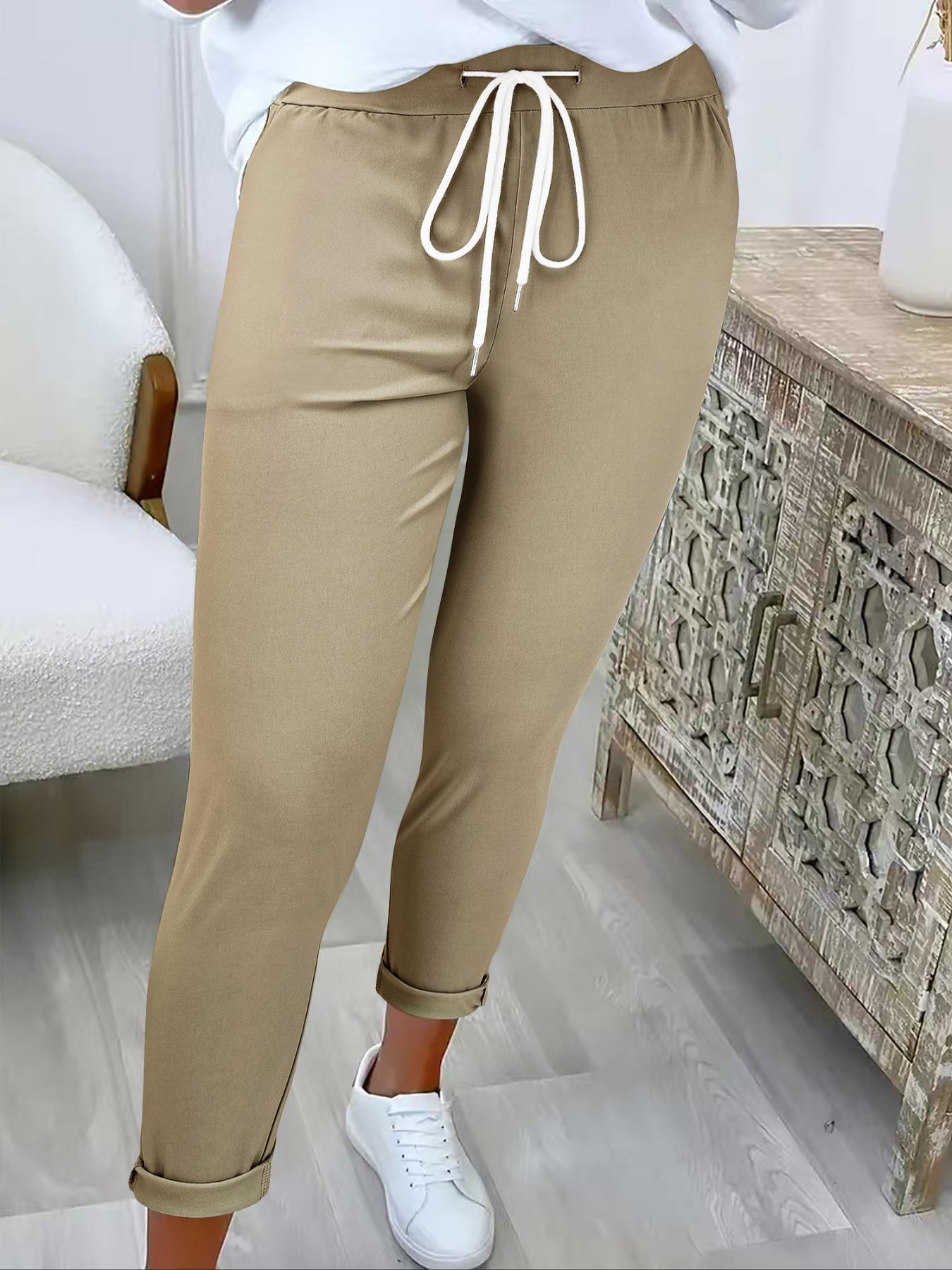 Women's Solid Color Drawstring Waist Pants, Casual Comfy Trousers for Summer, Fashion Women's Bottoms for Daily Wear