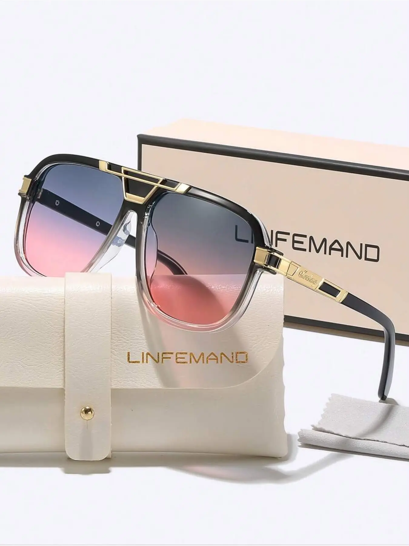 Linfemand Large Frame Decorative Gradient Uv400 Sunglasses, Fashionable Sun Glasses for Men and Women, Beach Travel Party Gift