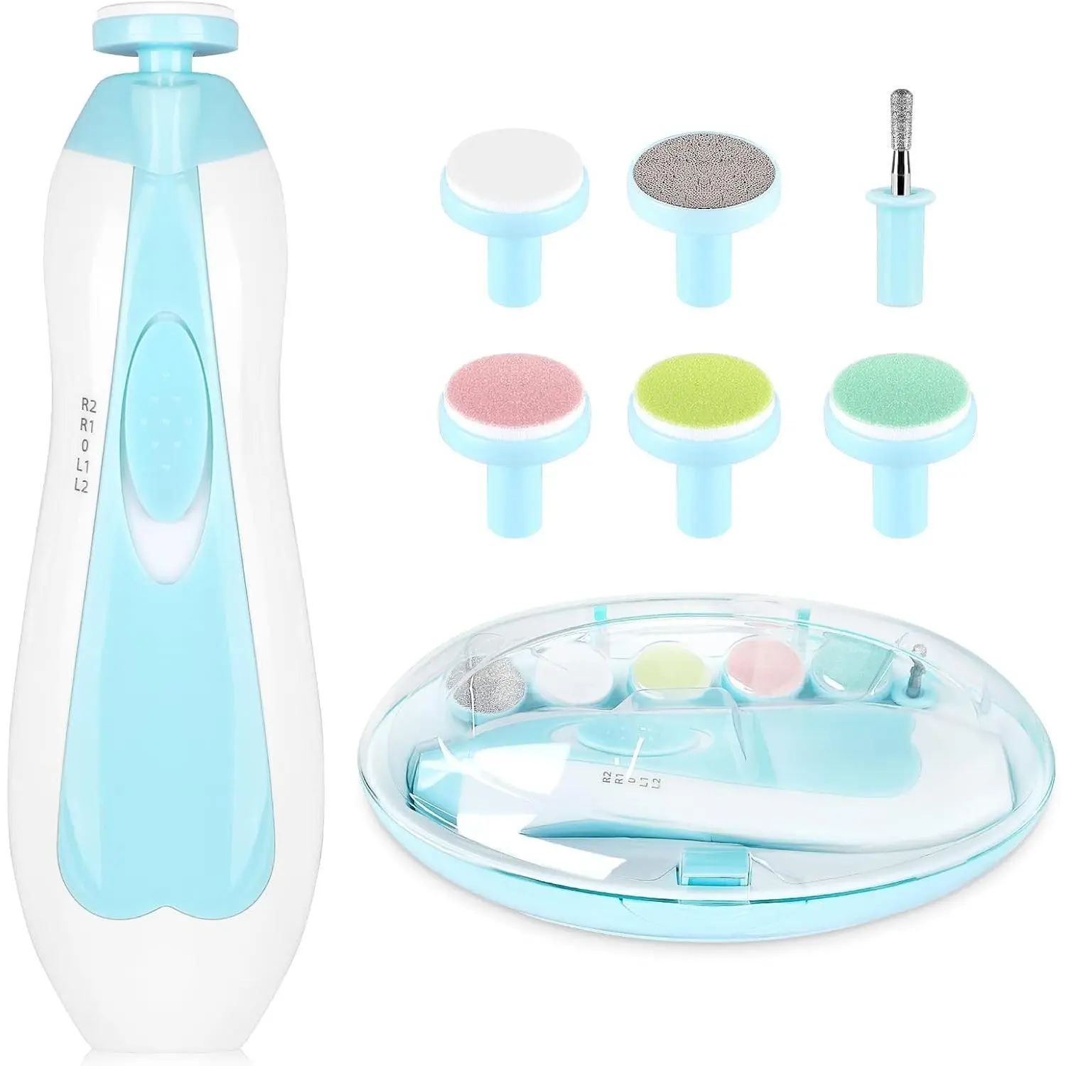 6-in-1 Compact Multi-Function Safe Cutting Electric Baby Nail Tool, Cutter Trimmer Drill for Fingers and Toes, No Sharp Claws Hurt, Blue