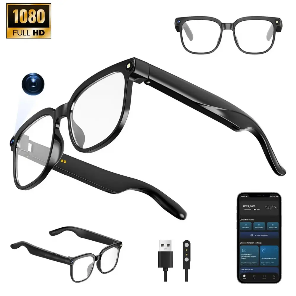 Smart AI Glasses with Camera, 8MP HD Camera, 1080P Video Recording, Real Time Translation, Voice Assistant, Wireless Eyewear, Wearable Tech Glasses for Travel/Meetings/Vlog, Multifunctional Smart Glasses