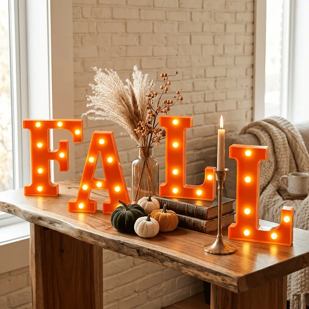Halloween LED Light Board Table Centerpiece with Glow Letters - - Suitable for Indoor Fireplace Mantel Decorations, Themed Party Centerpieces, Glowing Letter for Home, Plastic for Home & for Party Decor