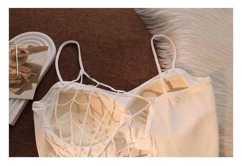 White Camisole Vest for Women Summer Inner Wear with Chest Pad Spider Web Beautiful Back Bra Integrated Sweet Spicy Girl TubeWomenswear Tops Workout Tops Spaghetti Strap Basic Workout Sets Women Sports Bra Casual Minimalist Short Sleeveless