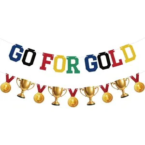GO FOR  Banner Decorations -  Party Banner for International Competition,  Medal Theme  Sign for Birthday, School  Day, Championship Event Decor