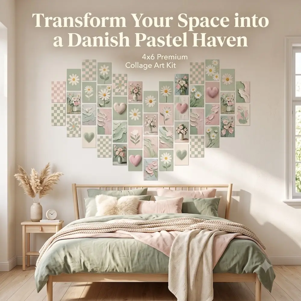 ✨Viral Pinterest Aesthetic✨ 50-100 Pcs Danish Pastel Daisy Wall Collage Kit 4x6" - 2D Vector & 3D Visual Effect Art Prints for Room Decor & Dorm Aesthetics