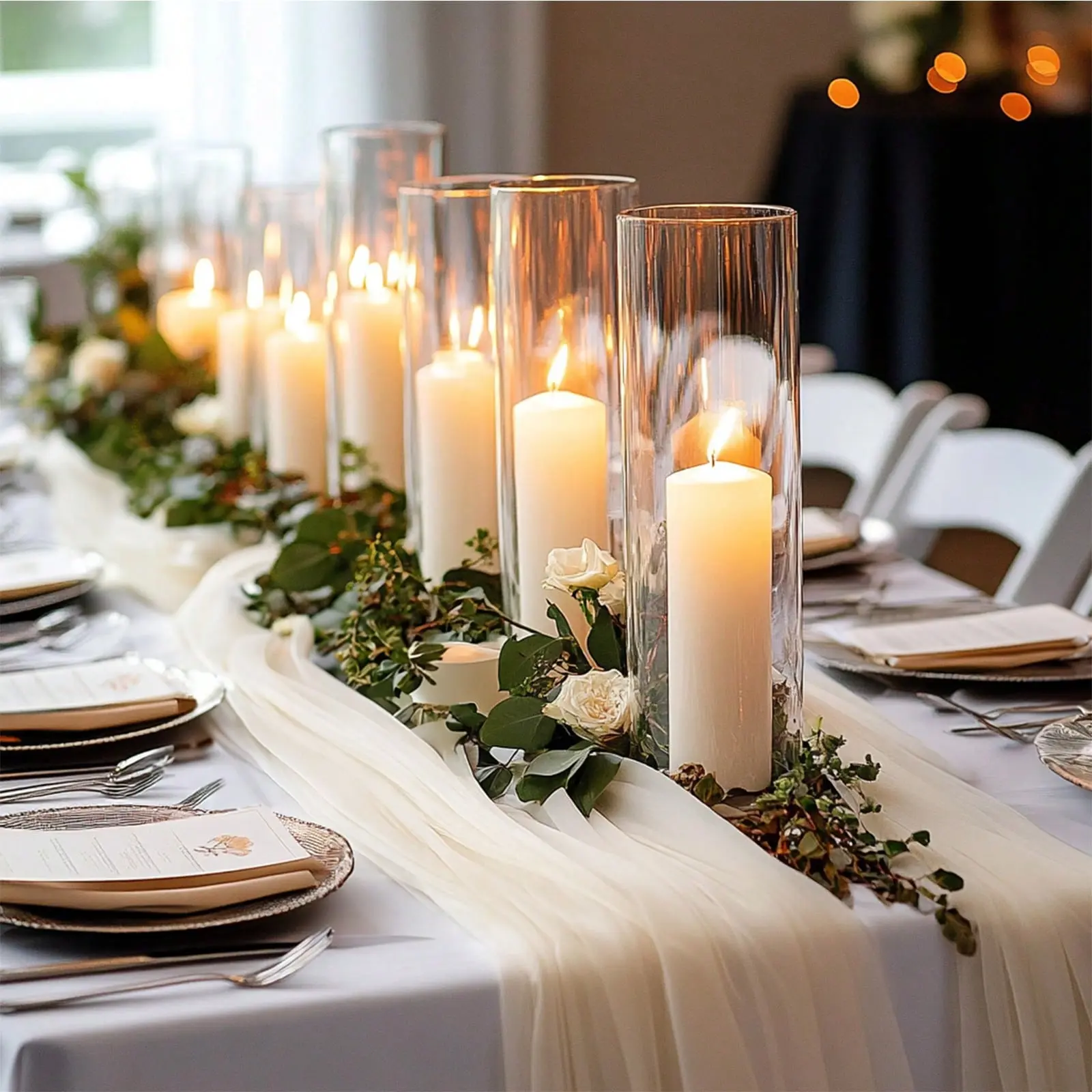 10/20/35/50pcs Clear Glass Cylinder Vases Set, 5 Sizes Tall Votive Candle Holder, Hurricane Vase For Floating Candles & Flowers, Festive Table Decor For Wedding, Party, Holiday Home Decorations, Father's Day Decor