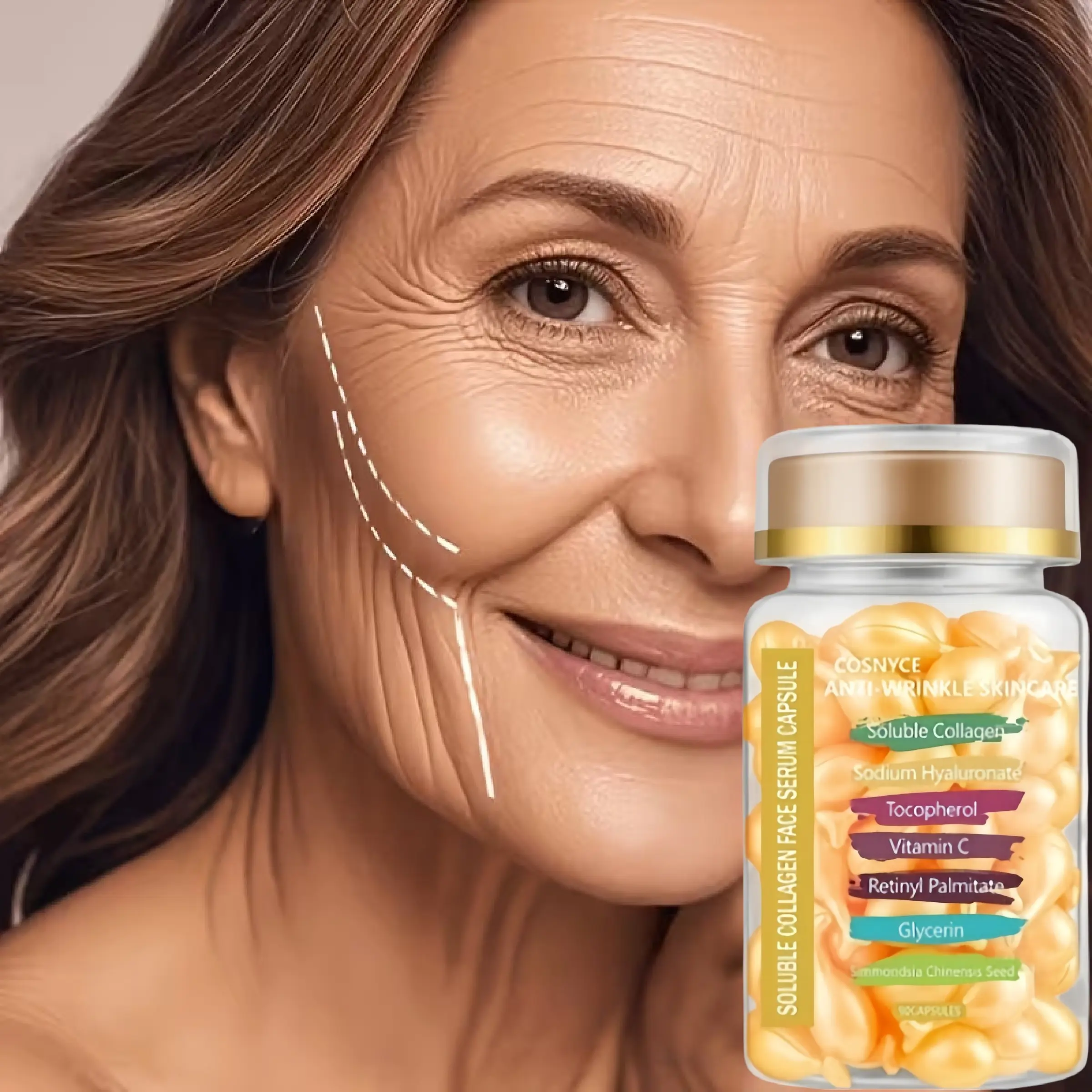 Collagen Serum Capsules, Advanced Skincare for Tightened Skin, Smooths Texture, Brightens Complexion, Restores Elasticity, Deeply Nourishes