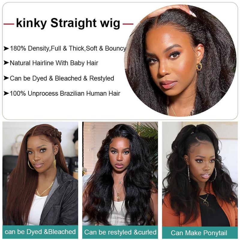 【NEW IN] Bling Hair Kinky Straight 13x6 Hd Lace Front Human Hair Wigs Pre Plucked For Women Brazilian Yaki Straight Transparent Lace Frontal Curly Wig Natural Hairline TikTokShopBlackFriday
