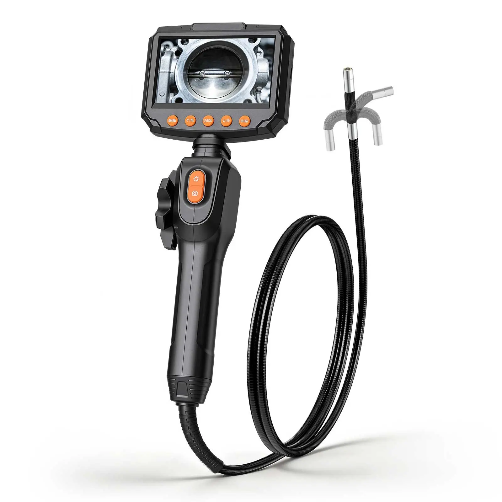 VEVOR Articulating Endoscope with Light, Two-Way Articulated Borescope Camera, 4.3" HD IPS Screen, 1280 x 720 Lens, 8X Zoom, IP67 Waterproof Inspection Snake Camera for Auto, Plumbing (4.9FT Cable)