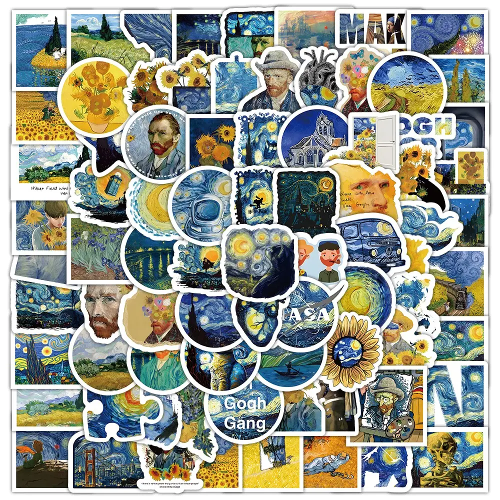 100pcs Van Gogh'S Art Oil Painting Stickers, Famous Self-Portrait Stickers, Stickers with Strong Artistic Atmosphere, Stickers Suitable for Easy Decoration of Tablets And Laptops, Electronic Device Decoration Stickers