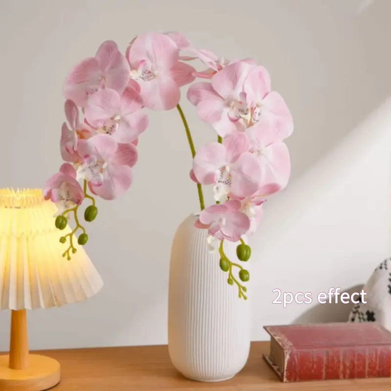 5pcs 96cm Long Realistic Artificial Orchid 9 Heads with Buds Faux Silk Flower for Living Room Office Wedding Centerpiece Decor No Maintenance