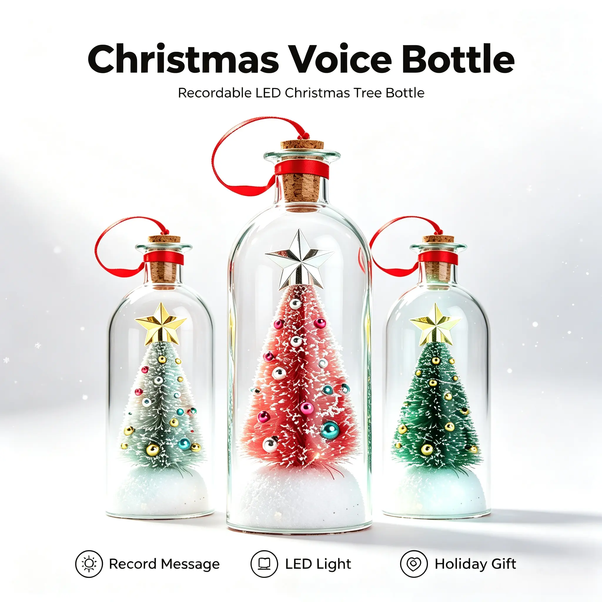 Forever Voice Recordable Christmas Tree Bottle – Personalized Voice Message Ornament That Saves Voices Forever – Meaningful Christmas & Valentine’s Day Gift for Mom, Kids, Friends & Loved Ones