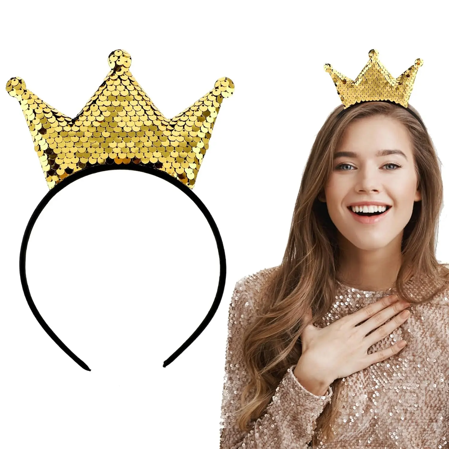 Sequins Crown Headband, Princess Crowns Glitter Headbands Shiny  Hair Hoop Women Hair band Accessories Elastic Hair Decoration Christmas Birthday Party Favors Tiaras Supplies