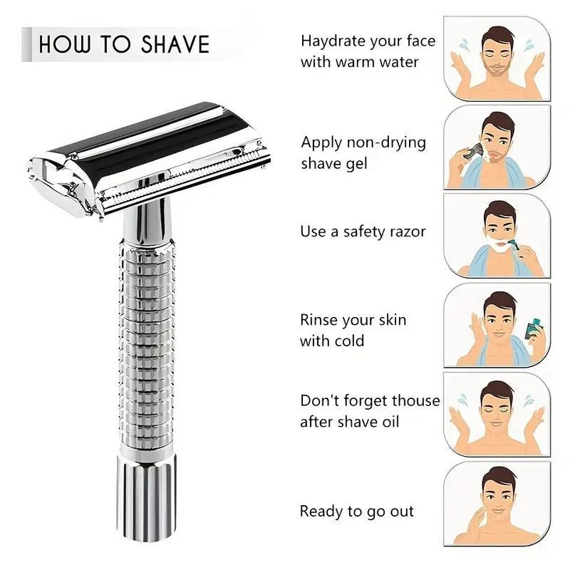 Double-sided Manual Razor with Blades,  Durable Men's Safety Shaving Tool, High-end Rotary Razor for Beard and Beard Trimming