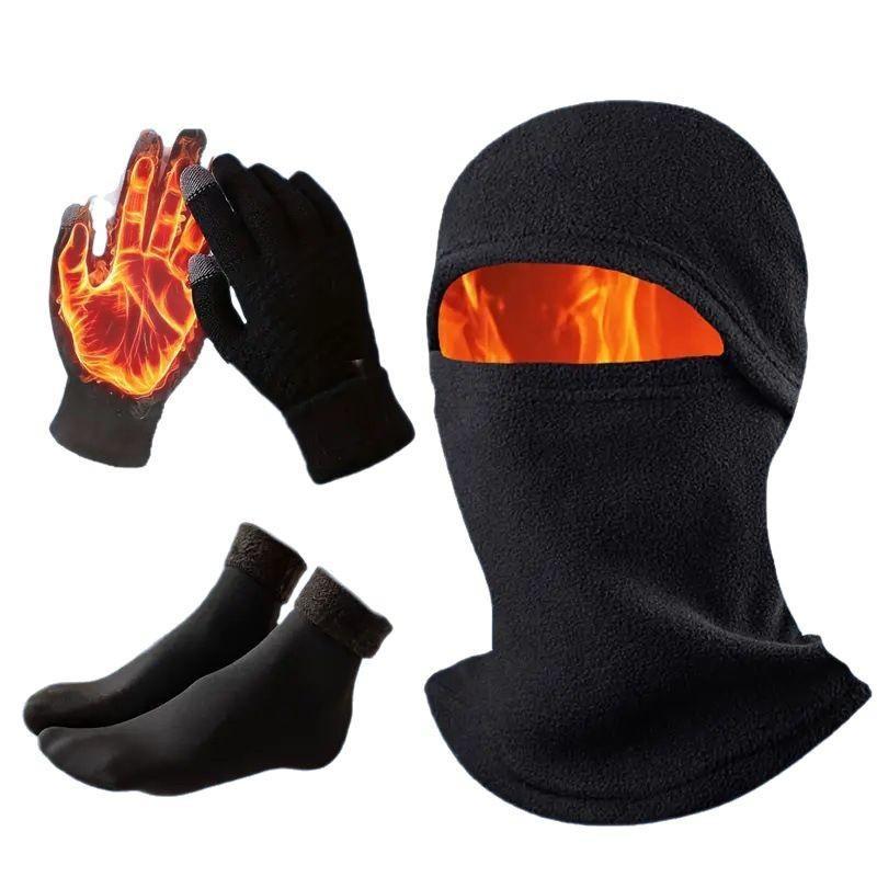 3pcs Winter Essentials Set: Touchscreen-Friendly Gloves, Thick Fleece-Lined Socks & Windproof Balaclava with Ear Protection perfect holiday party favor plush green candlestick easy cut wooden peanut  chain jacquard design Free Standing Pumpkin Decorations