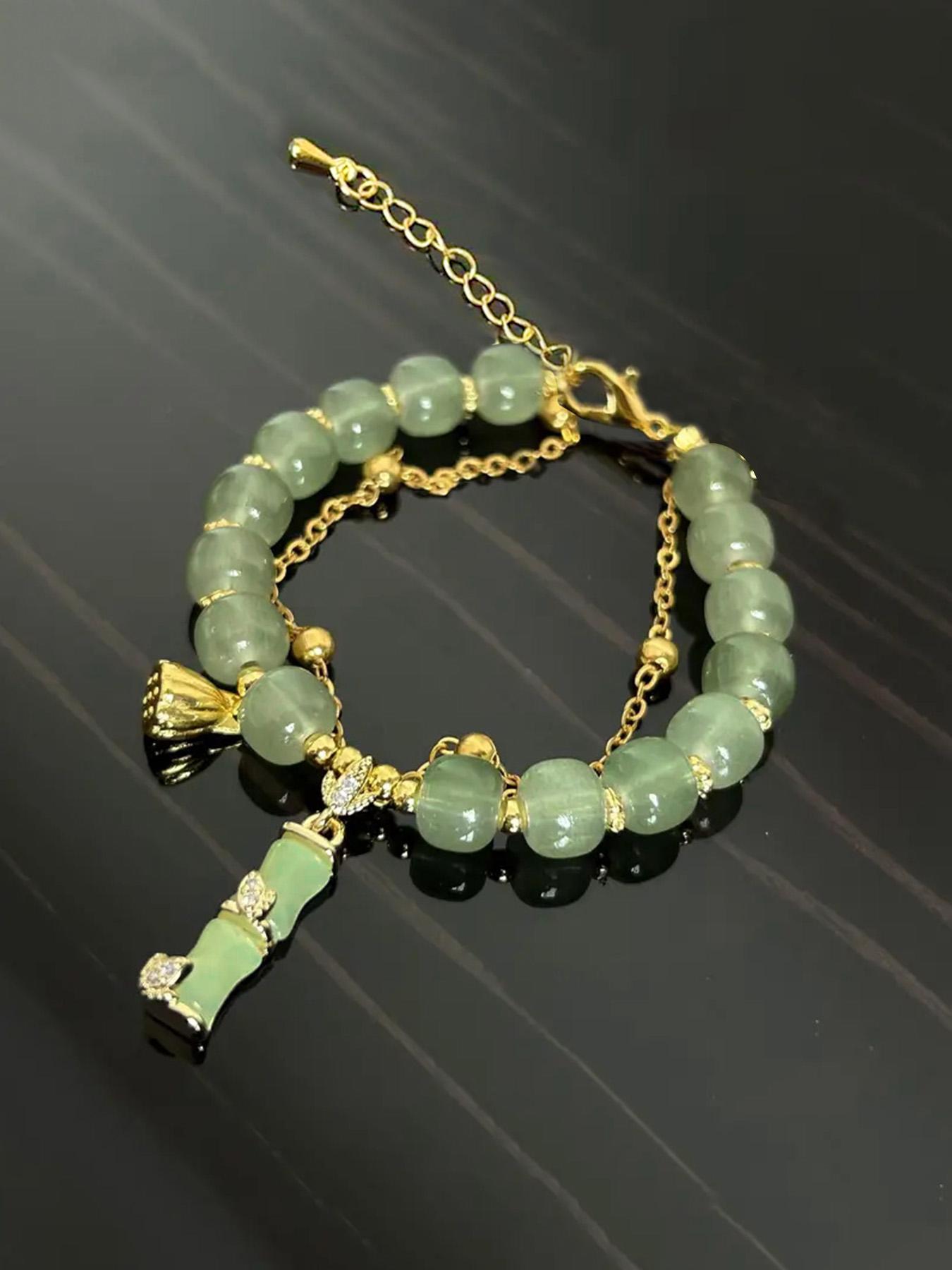 Women's Elegant Random Adjustable Bracelet Bangles with Lotus & Bamboo Design, Fashion Matching Bracelet for Party, Daily Clothing Decor, Trendy Jewelry for Birthday Gift, 90s Minimalism