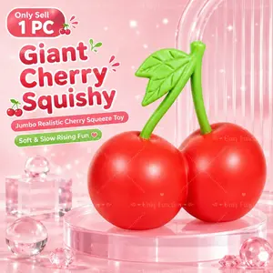 1 PC Giant Cherry Squishy, Jumbo Realistic Cherry Squeeze Toy, Soft Slow Rising Fruit-Shaped Fidget Toy, Cute Desktop Accessory for Home, Office, Classroom and Travel, Stress Relief Squishy
