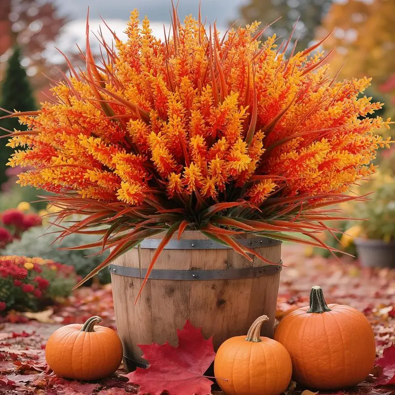 24 Bundles Artificial Fall Lavender Flowers for Outdoors, UV Resistant Faux Plants with Monkey Grass, Autumn Orange Fake Flowers for Garden, Porch, Patio, Hanging Planters & Home Decor