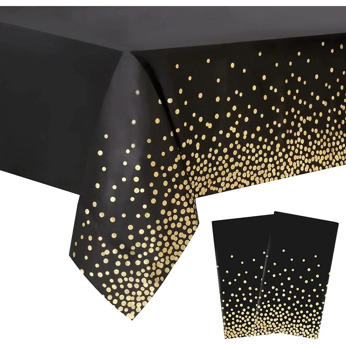 2 Packaging Black and Gold Plastic Tablecloth, 54 inch x108 inch Rectangular Disposable dot Party Table Cover, Suitable for Birthday, Graduation, Restaurant, Wedding Decoration Tablecloth