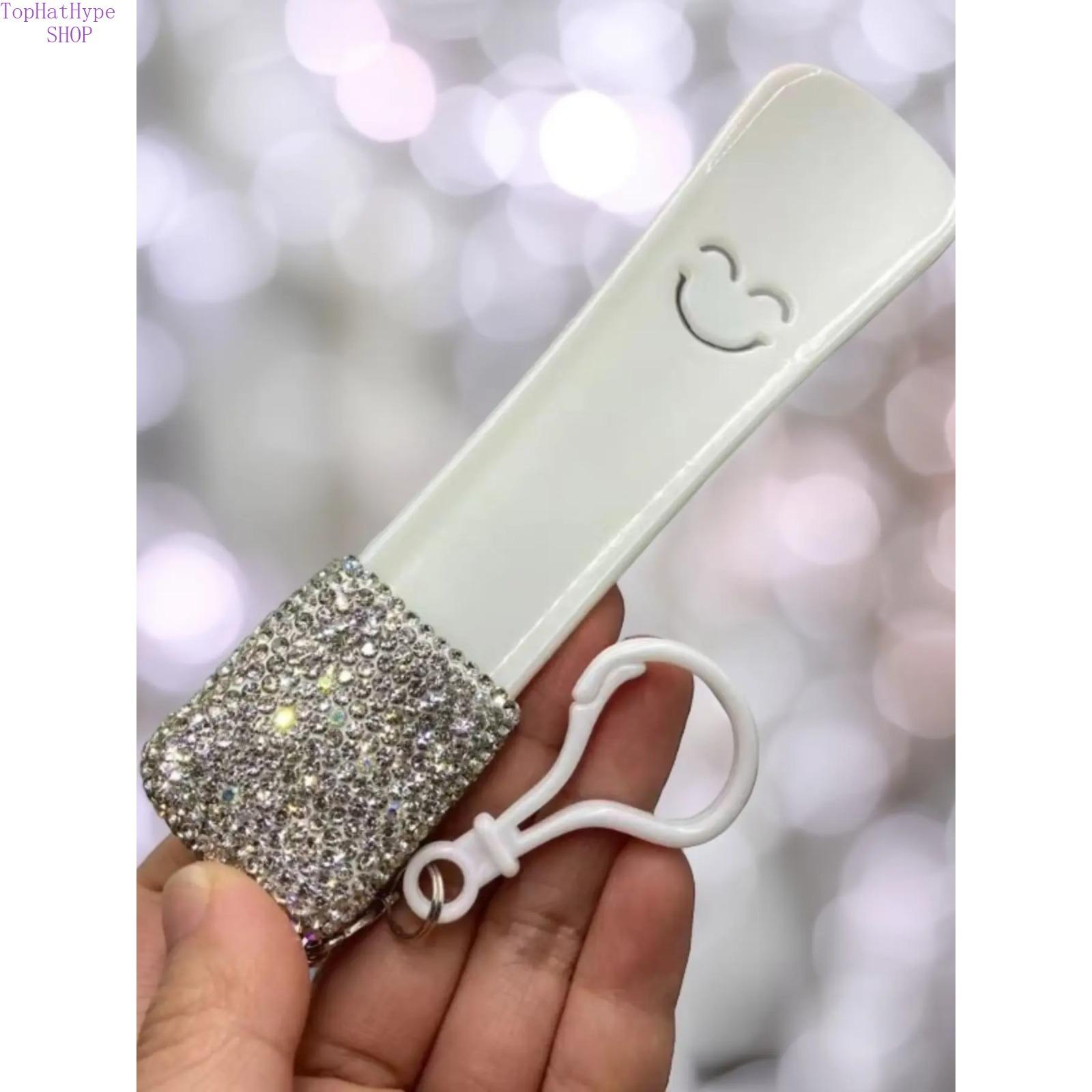 Bling Rhinestone Shoe Horn Keychain, Portable Sparkly Shoe Lifter Helper, Luxury On-the-Go Shoe Wearing Assistant Tool, Compact Lightweight Design for Daily Travel Shopping & Elderly Use