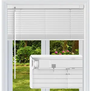 No Drill No Tool 1" Vinyl Mini Blinds, Light Filtering Horizontal Window Blinds & Shades, Cordless Blinds for Windows, 28" W X 48" H, White