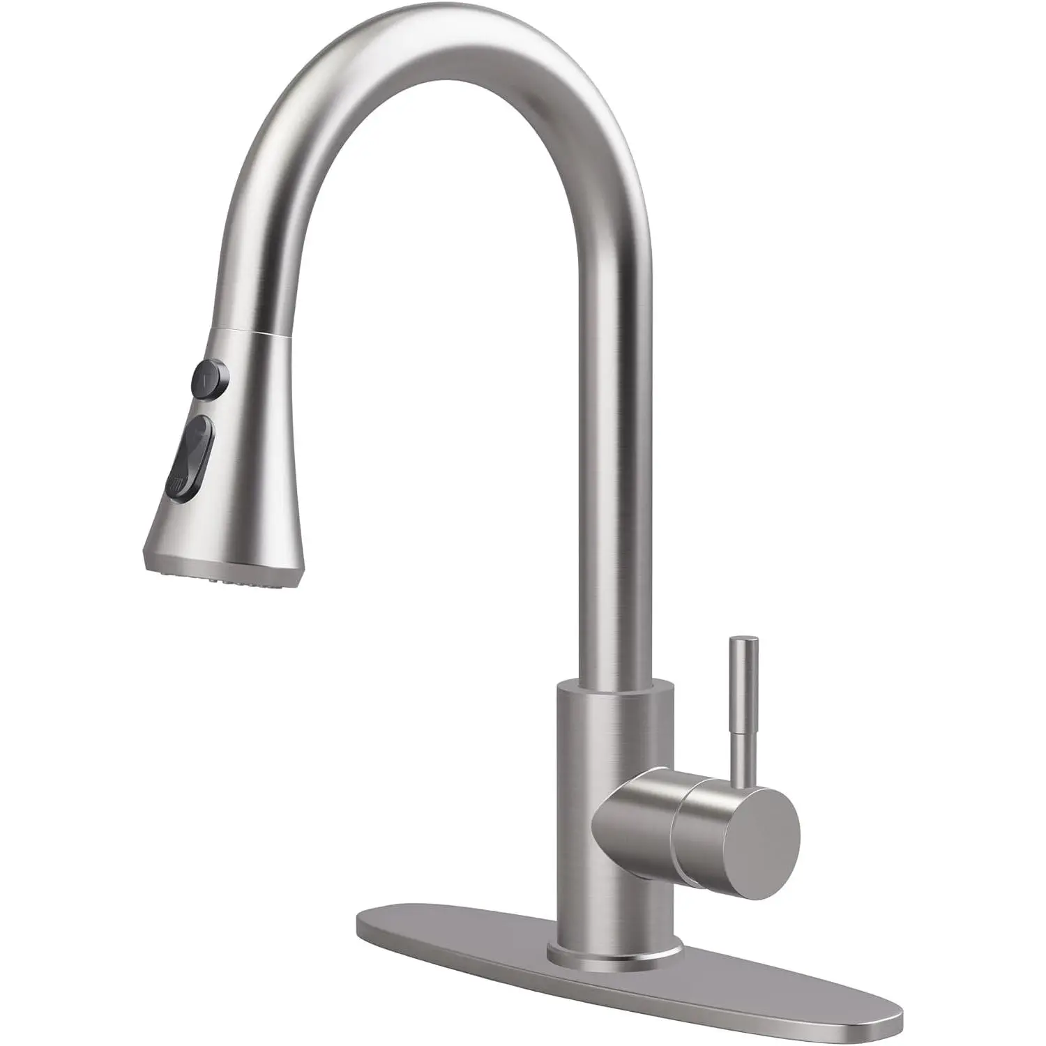 Kitchen Faucets, Brushed Nickel Kitchen Faucet with Pull-Down Sprayer, Stainless Steel Sink Faucet for , RV, and Bar, Pull Out Kitchen Faucet with Deck Plate and 1/2'' Adapters