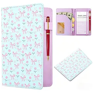 Leather Server Book with 2 Zipper Pockets, Waitress Order Pad Holder for  & Tips - Fits in Server Apron, PU Leather, Guest Check Book,  for Waitress Bartender