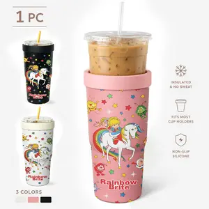1 Pc 32oz Unicorn Cartoon Insulated Can Cooler, Ice Coffee Tumbler, Double Wall, Leak Proof, Cold 24H, Hot 12H, No Sweat, Fits Most Cup Holders, Non Slip Silicone, Camping Must Have, For BBQ, Party, Travel
