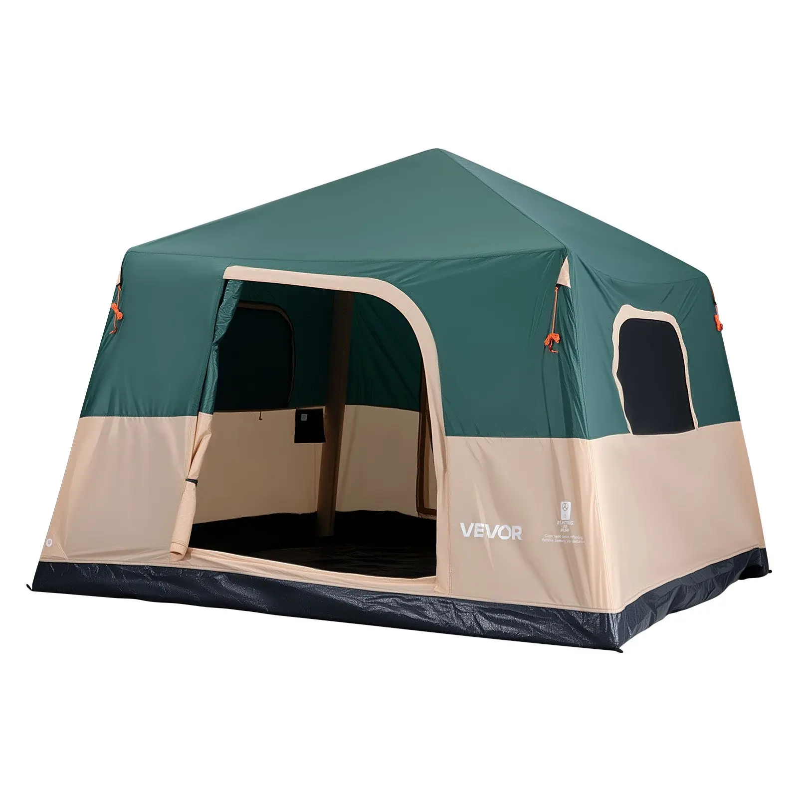 VEVOR Camping Tent, 6 Person Inflatable Cabin Tent with Rechargeable Pump, TPU Air Tube 4 Large Mesh Windows, Portable Easy Setup Waterproof with Carry Bag for Family Outdoor Camping Hiking, Green