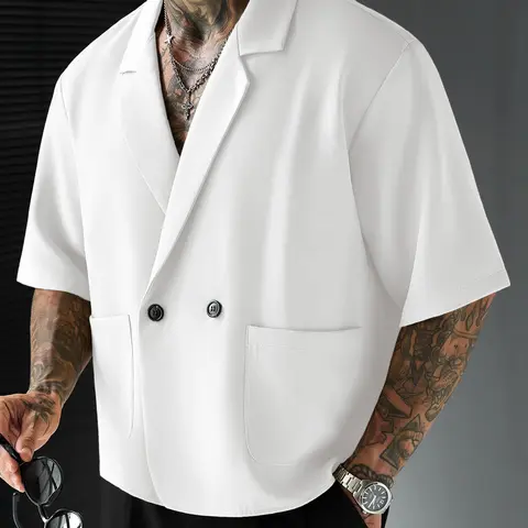 Men's Two-Button Short Sleeve Suit, Summer Casual Formal Wear, Comfortable, Perfect for Daily Occasions